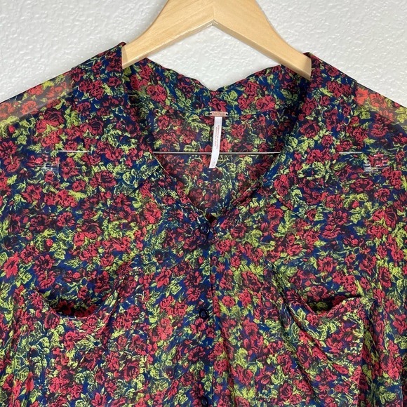 Free People‎ Blouse Easy Rider Button Front Multicolor Floral Size XS - Picture 5 of 11